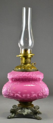 Victorian Lamp Pink Pressed Glass &