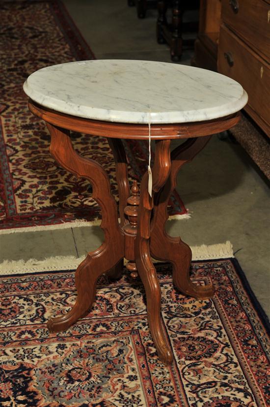 VICTORIAN LAMP TABLE. Oval marble