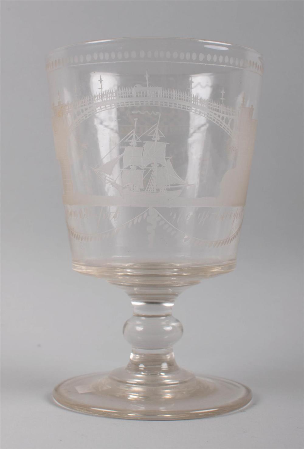 VICTORIAN LARGE ETCHED GLASS GOBLET