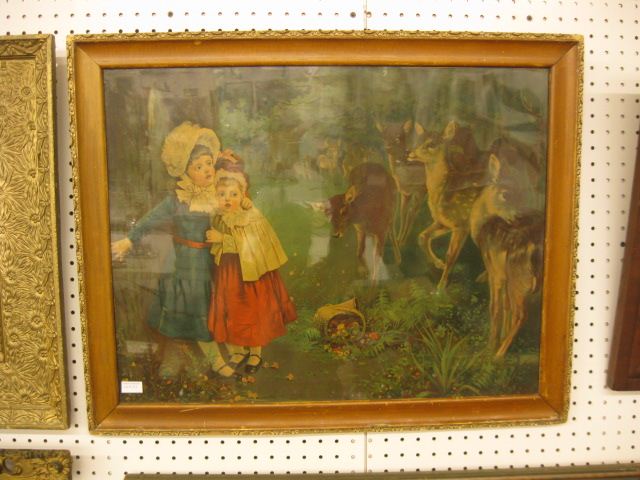 Victorian Lithograph Girls with