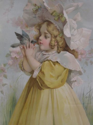 Victorian Lithograph of Girl &
