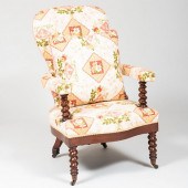 VICTORIAN MAHOGANY AND LINEN U