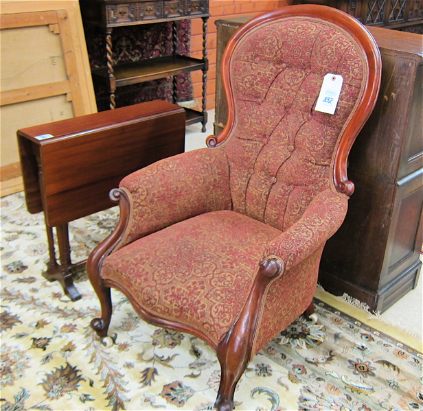 VICTORIAN MAHOGANY ARMCHAIR AND