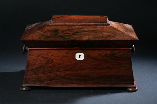 VICTORIAN MAHOGANY TEA CADDY.