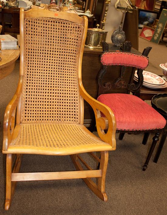 Victorian maple caned seat rocker