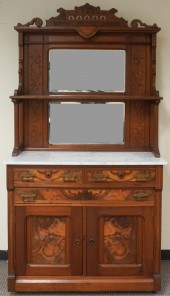 VICTORIAN MARBLE TOP BURL WALN