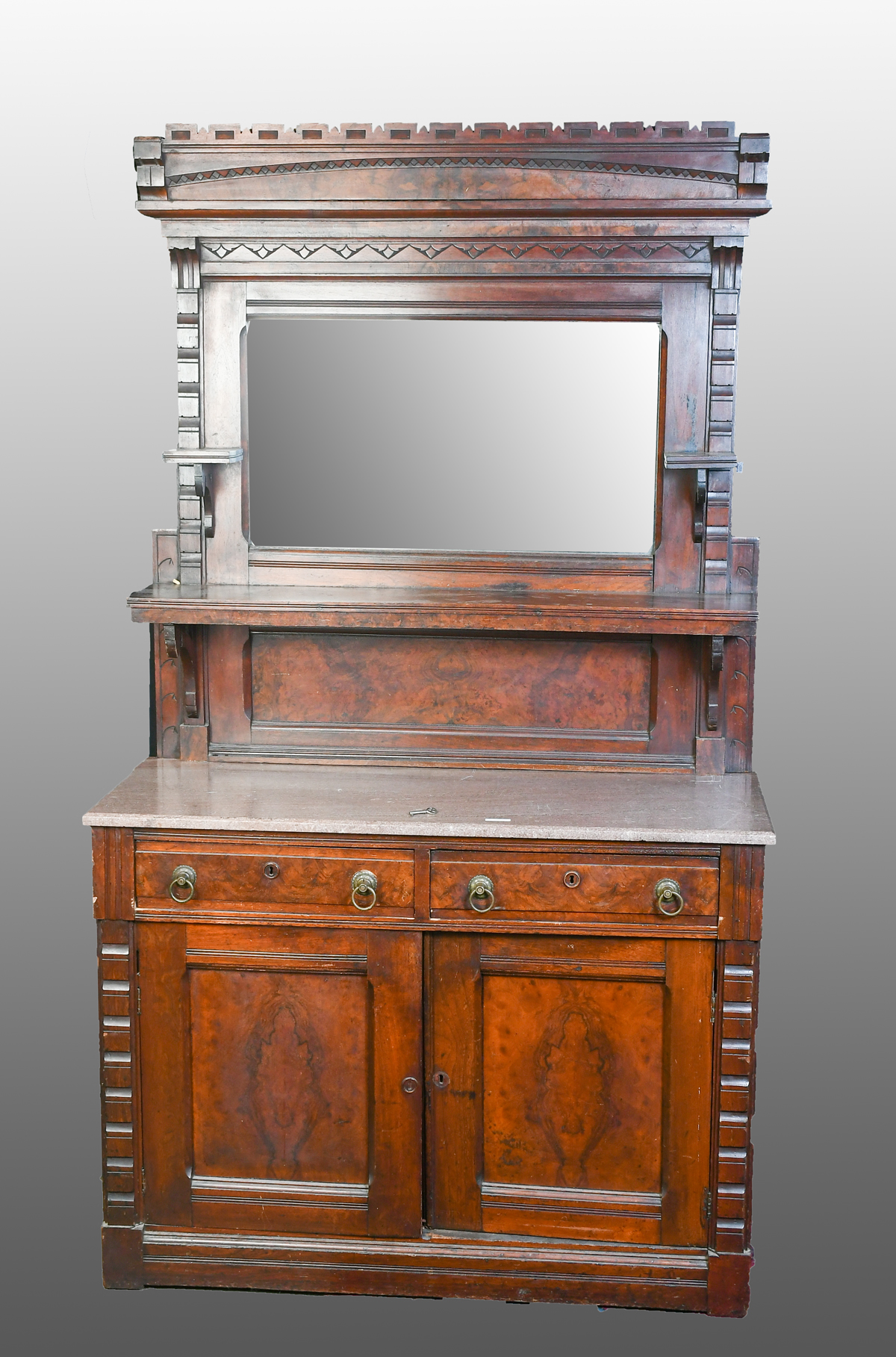 VICTORIAN MARBLE TOP STEP BACK BAR: