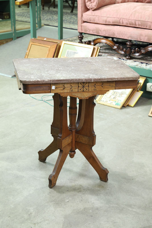 VICTORIAN MARBLE TOP TABLE. Brown
