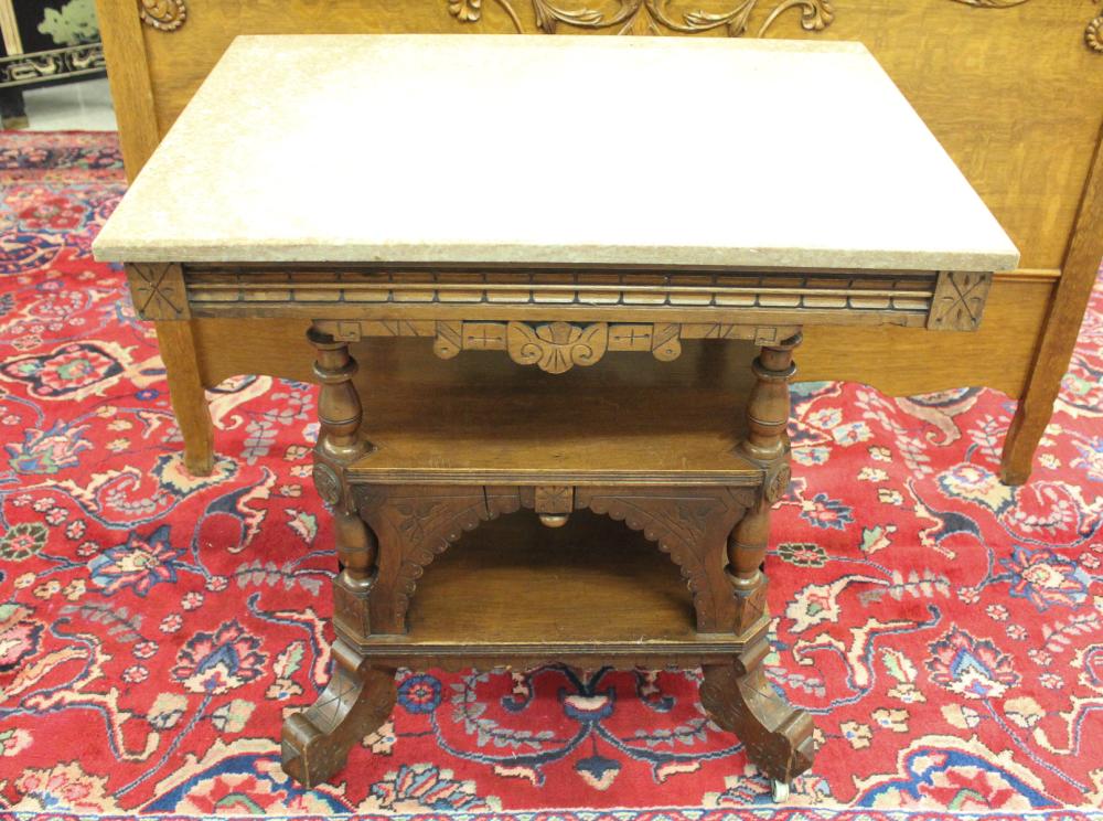 VICTORIAN MARBLE-TOP WALNUT LAMP