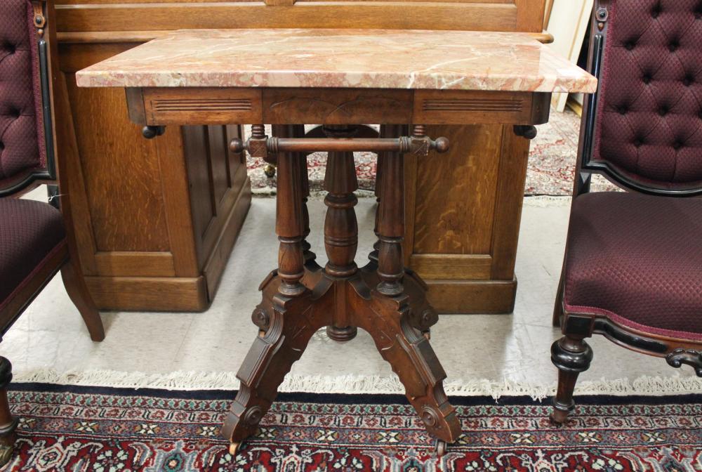 VICTORIAN MARBLE-TOP WALNUT LAMP