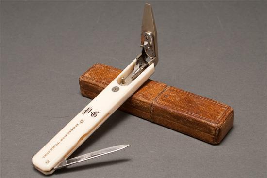 Victorian metal-mounted ivory quill