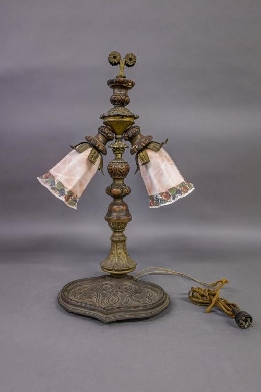 Victorian mixed metal lamp signed