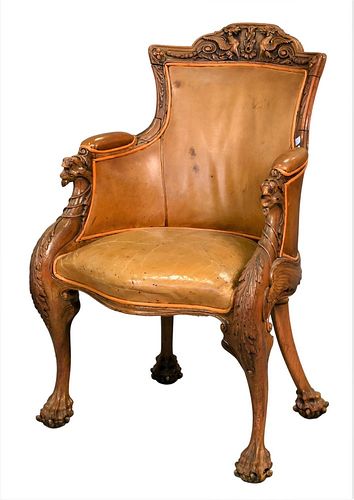 VICTORIAN OAK ARMCHAIR, HAVING
