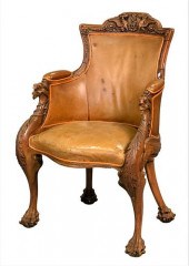 VICTORIAN OAK ARMCHAIR, HAVING