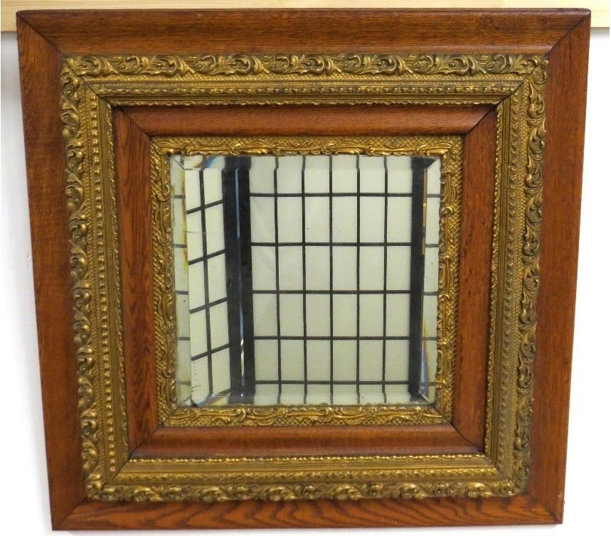VICTORIAN OAK BEVEL GLASS MIRROR