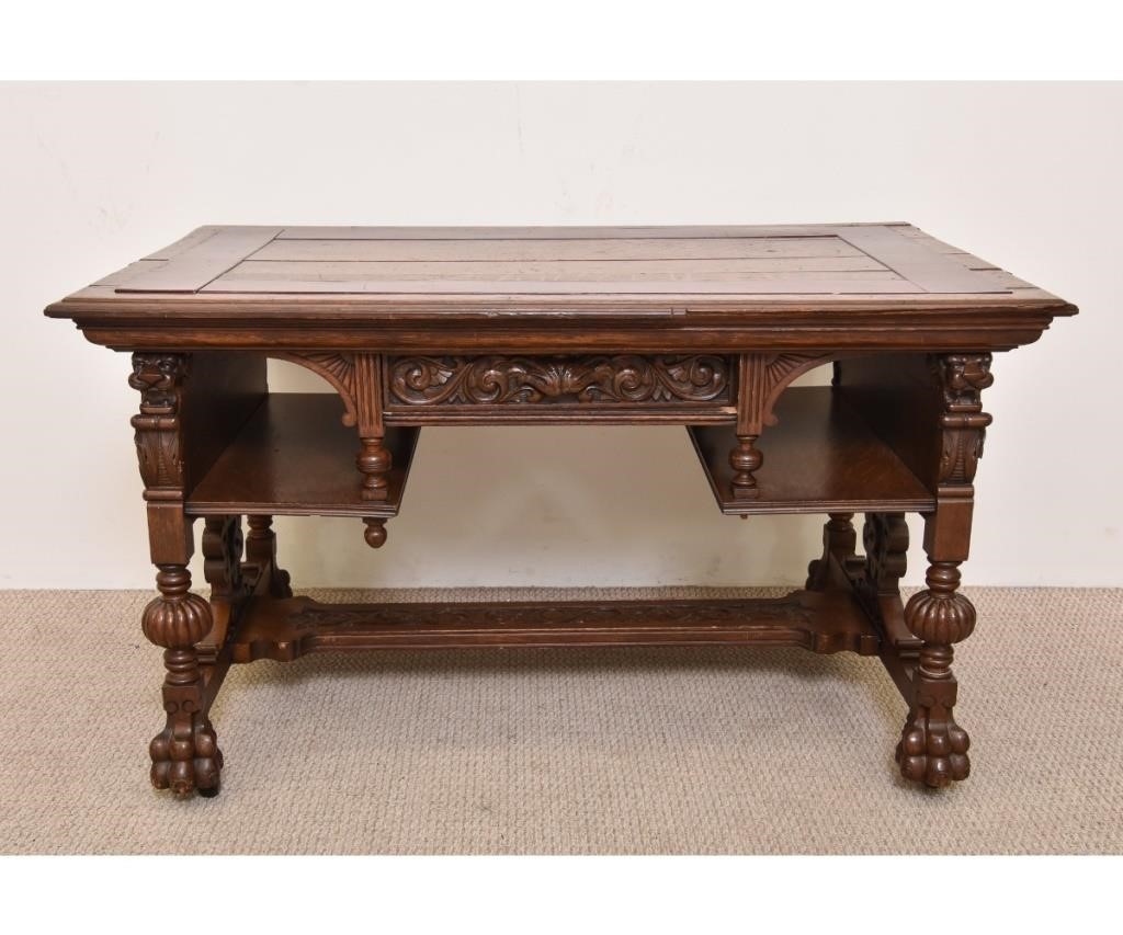 Victorian oak library table with