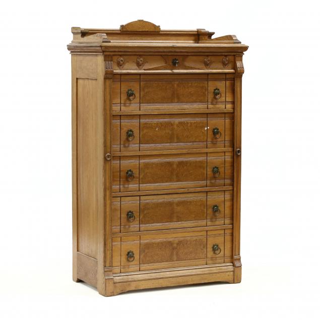VICTORIAN OAK LOCK-SIDE SEMI-TALL