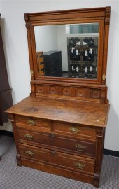 VICTORIAN OAK MIRRORED-BACK CH