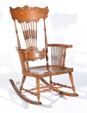 VICTORIAN OAK PRESSBACK ROCKER