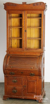 VICTORIAN OAK ROLL FRONT SECRE