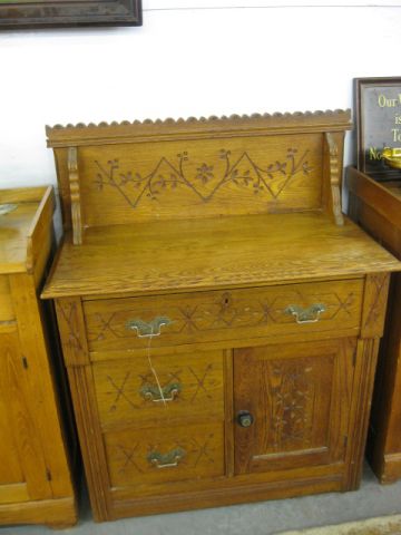 Victorian Oak Washstand carved back