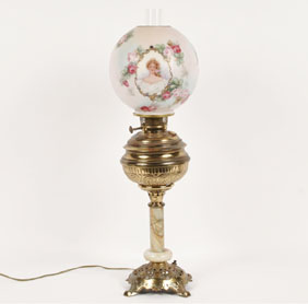 Victorian oil lamp with hand