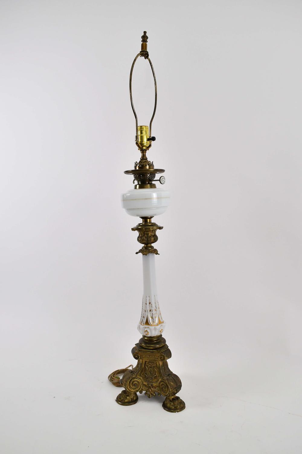 VICTORIAN OPALINE AND BRASS OIL