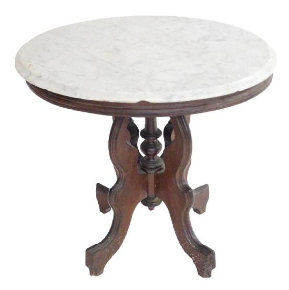 VICTORIAN OVAL MARBLE TOP TABLE,