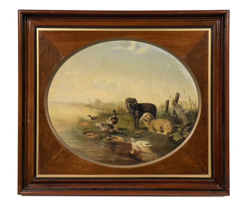 VICTORIAN OVAL PASTORAL PAINTING IN