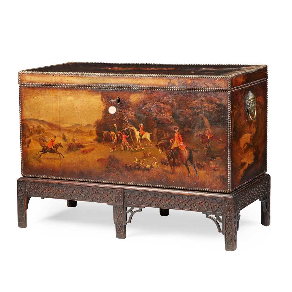 VICTORIAN PAINTED LEATHER HUNTING