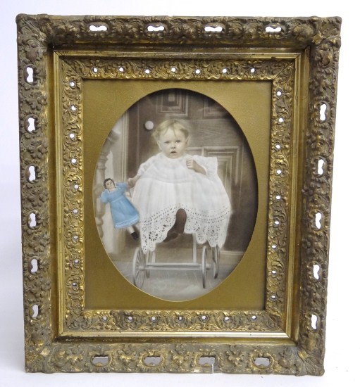 Victorian photo baby with doll in