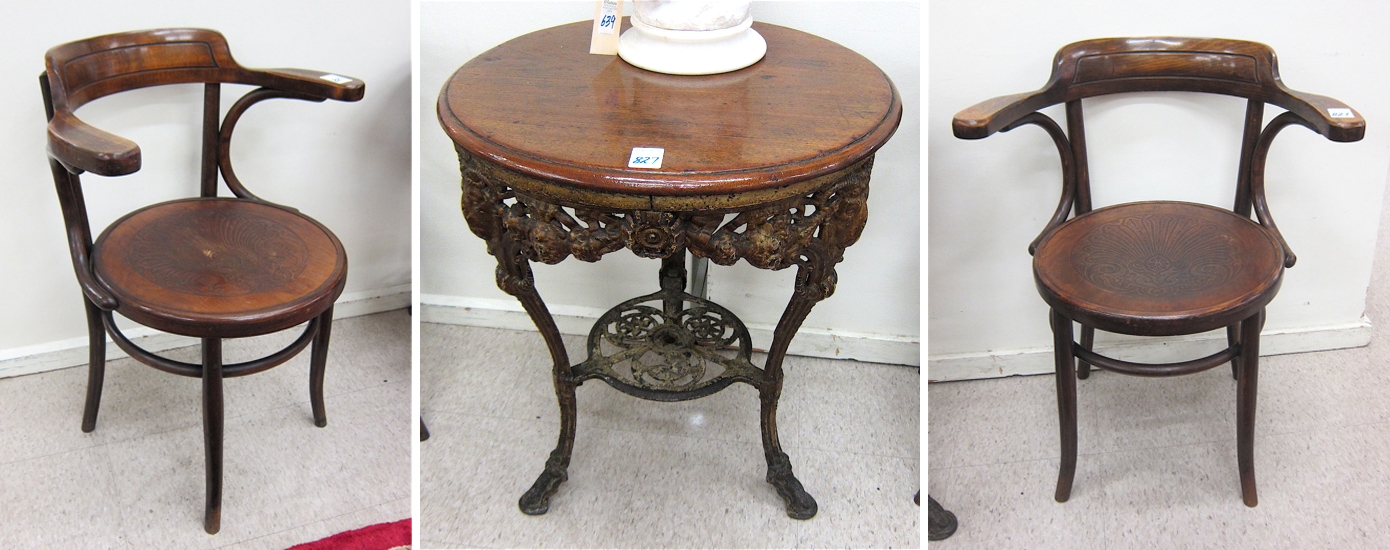 VICTORIAN PUB TABLE AND ARMCHAIRS