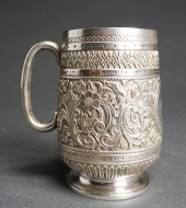 VICTORIAN REPOUSSE SILVER MUG,