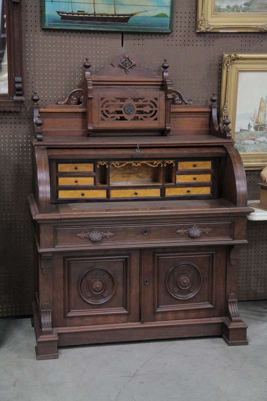 VICTORIAN ROLL TOP DESK. Walnut and