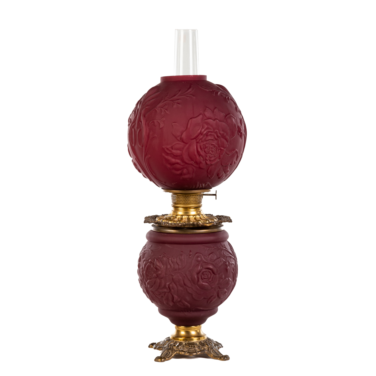 VICTORIAN RUBY RED SATIN GLASS LAMP