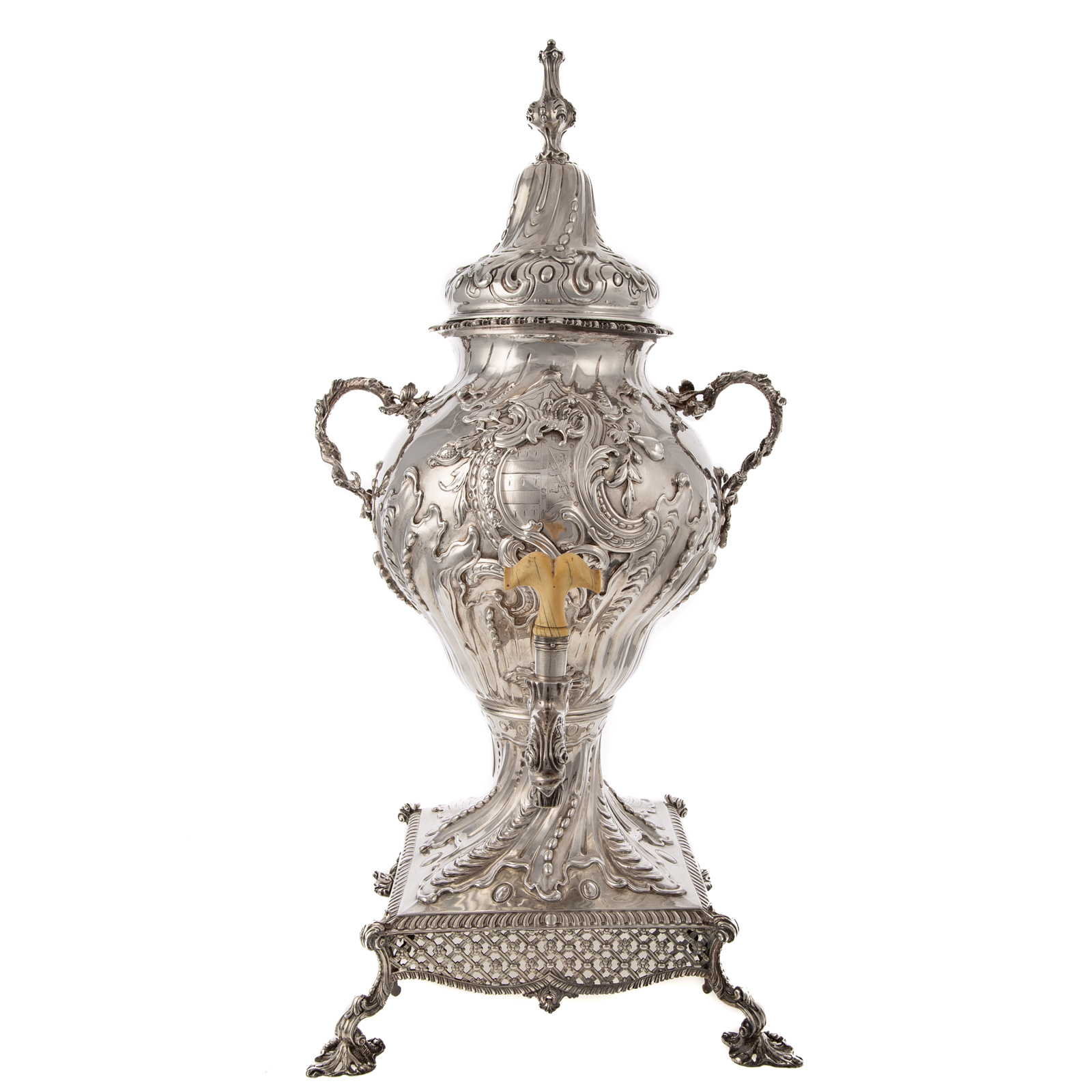 VICTORIAN SILVER ARMORIAL HOT WATER