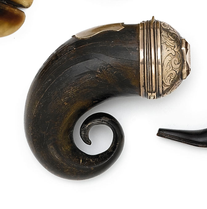 Victorian silver mounted ram's horn