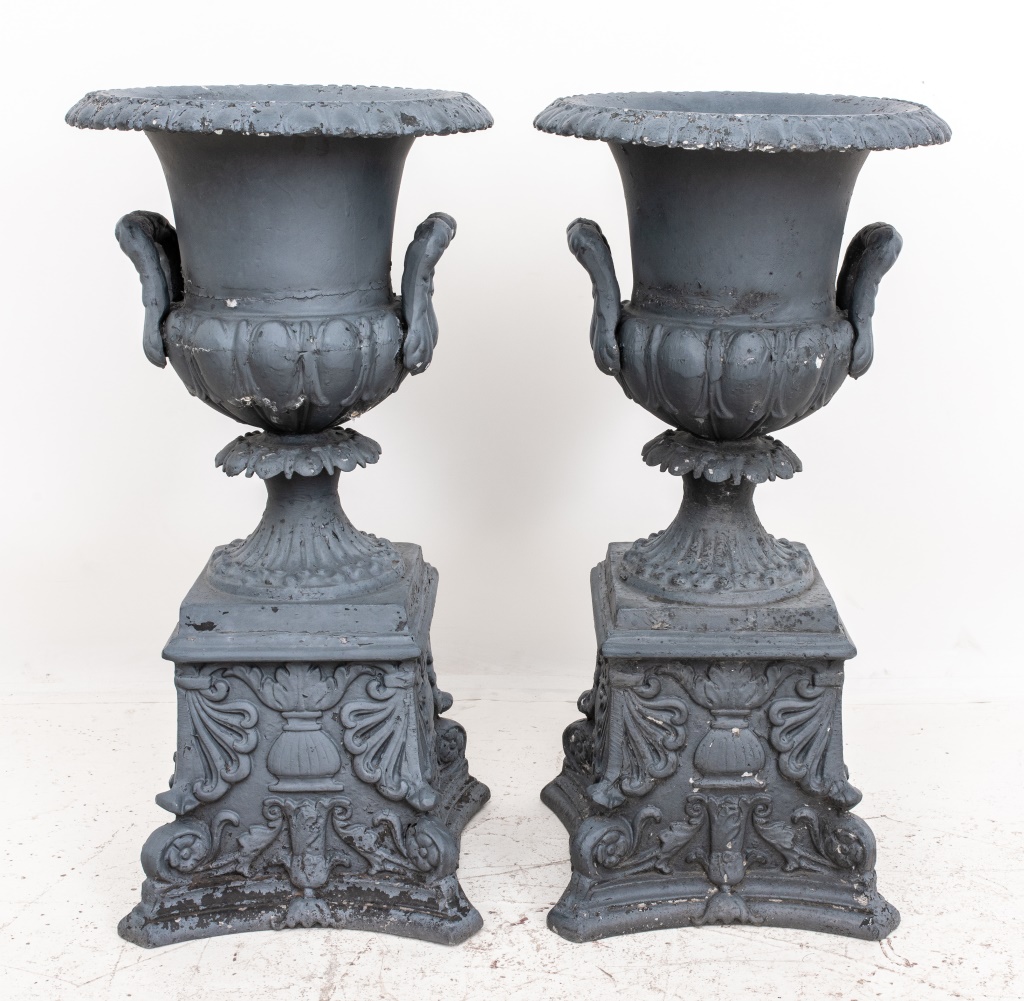 VICTORIAN STYLE GARDEN URNS, PAIR