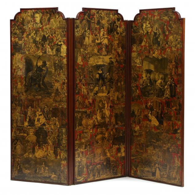 VICTORIAN THREE-PANEL DECOUPAGED