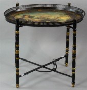 VICTORIAN TOLE PEINTE OVAL TRA