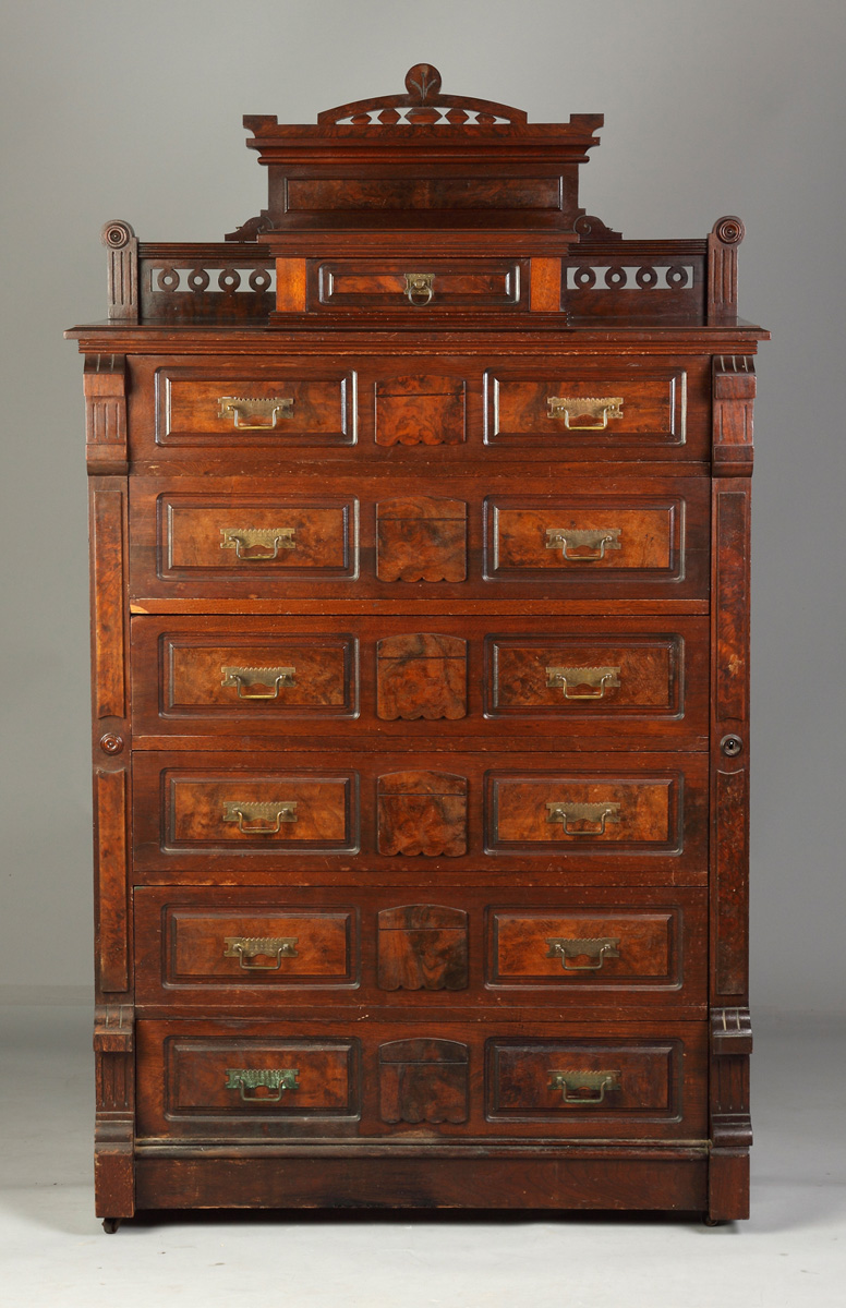 Victorian Walnut & Burl 7 Drawer