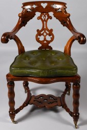 VICTORIAN WALNUT LIBRARY ARMCH
