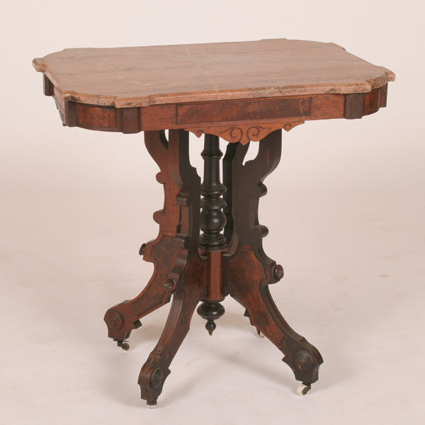 Victorian walnut marble top lamp