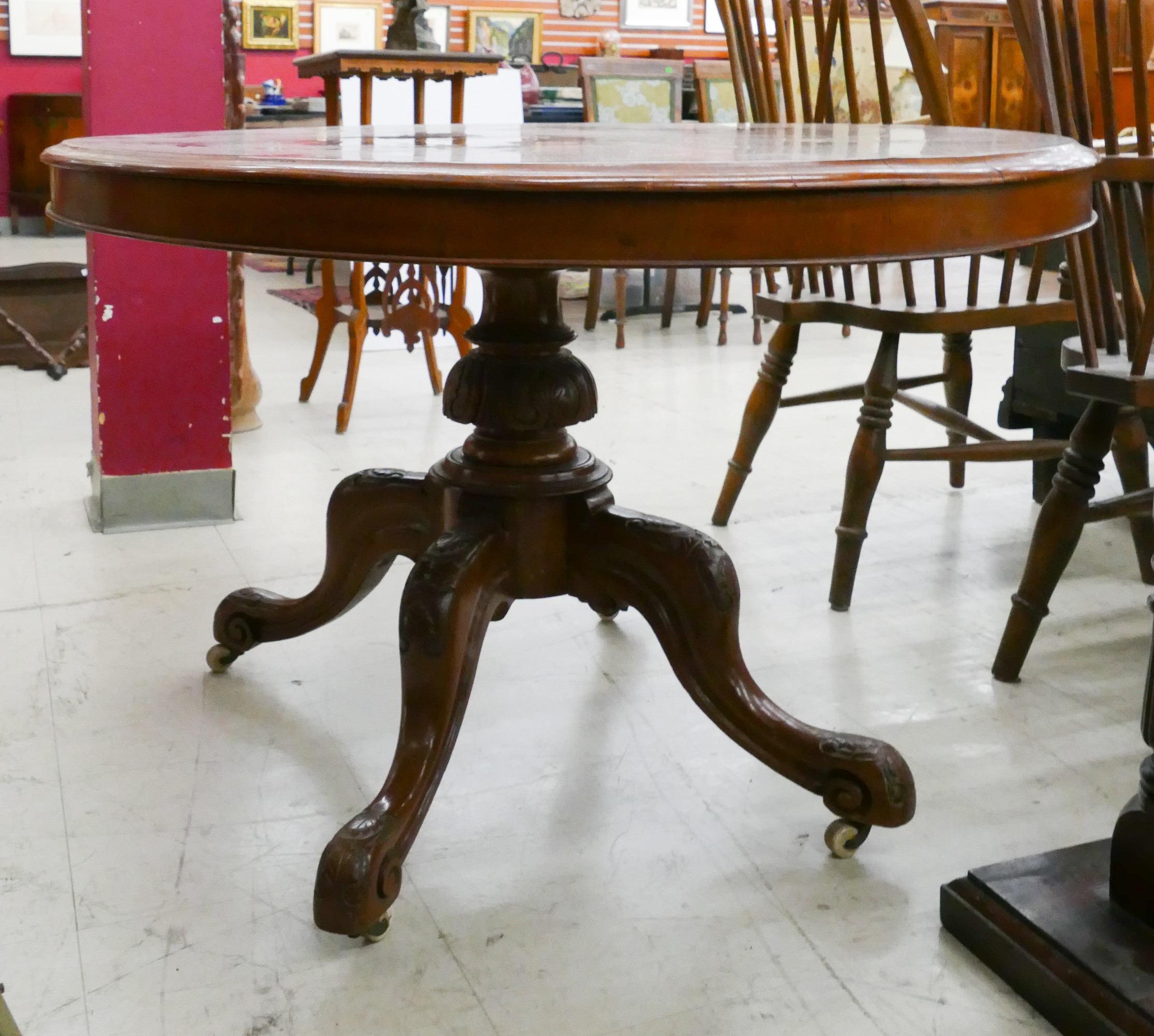 Victorian Walnut Oval Parlor Table-