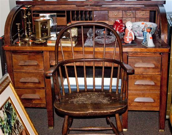 Victorian walnut roll-top desk