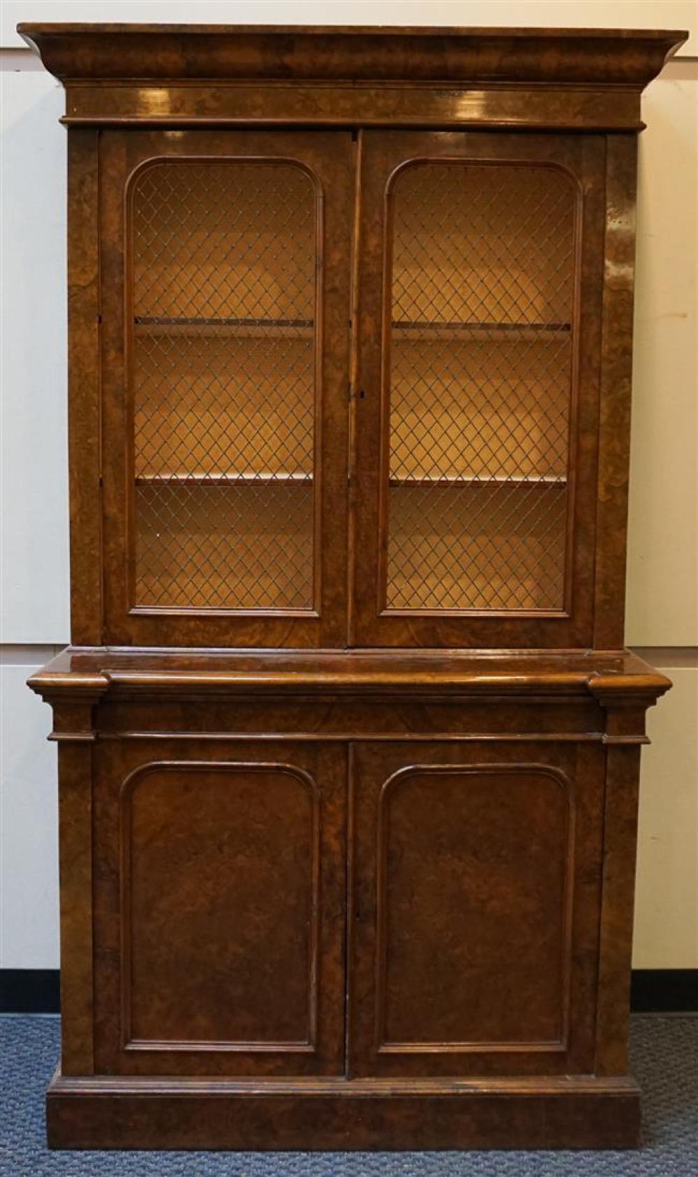 VICTORIAN WALNUT TWO-PART BOOKCASE,
