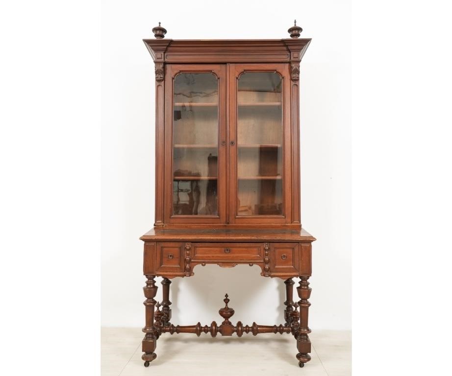 Victorian walnut two-part secretary