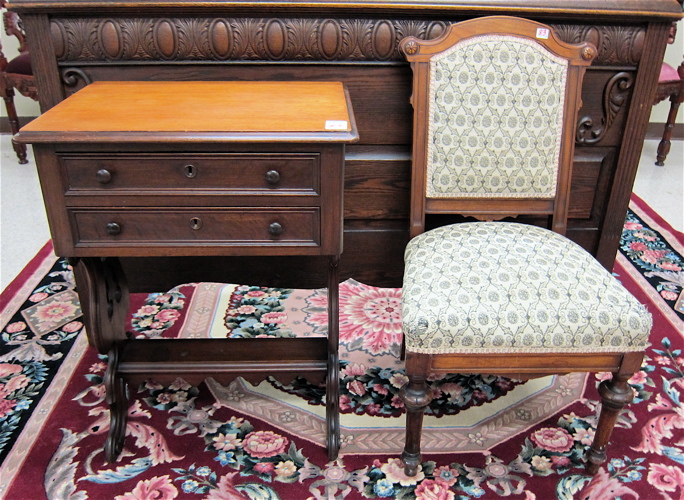 VICTORIAN WALNUT WORK TABLE AND