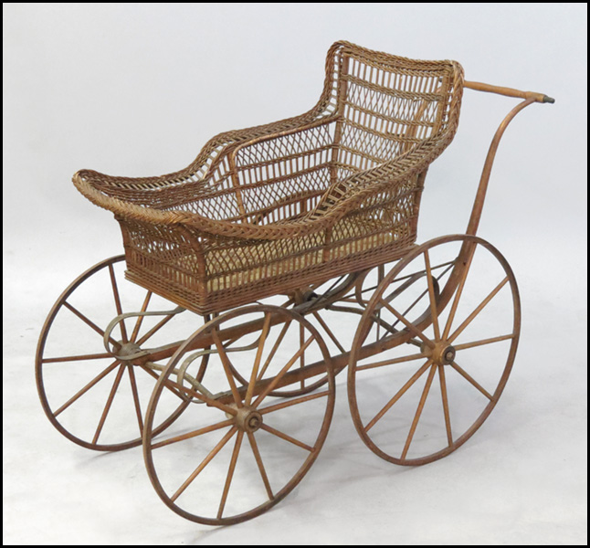 VICTORIAN WICKER BABY BUGGY. H: