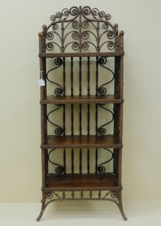 VICTORIAN WICKER ETAGERE, CA. 1895.
